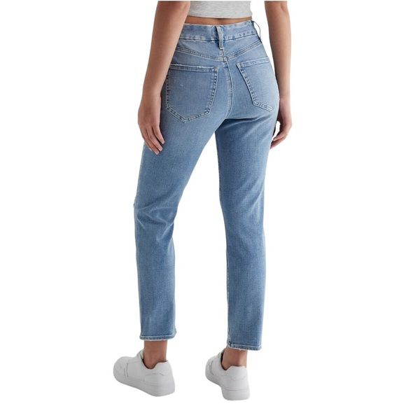 NWOT Express High Waisted Medium Wash Ripped FlexX Ankle Straight Jeans, Small R - Picture 2 of 13